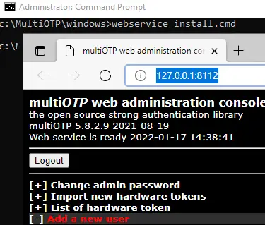 Consola de administración web de instalación de MultiOtp