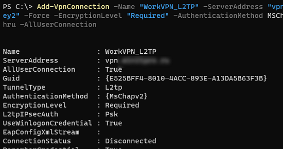 Add-VpnConnection: crea una conexión VPN con PowerShell