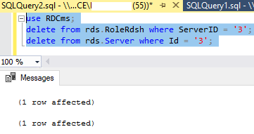 eliminar el servidor de escritorio remoto de la base de datos RD con T-sql