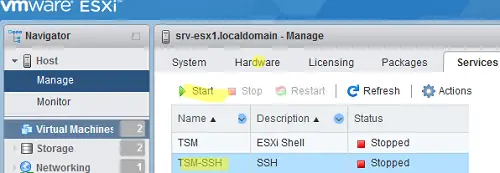 habilitar el servicio TSM-SSH