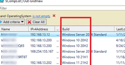 Script de PowerShell para generar un informe de los sistemas Windows 10 por número de compilación en Active Directory 