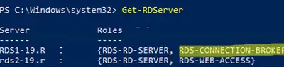 Get-RDServer: lista de roles en la implementación de RDS