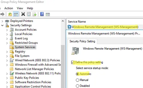 Inicio automático del servicio de administración remota de Windows (WS-Management)