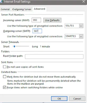 Configuración de la conexión SSL de Outlook