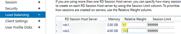 configurar peso relativo en windows server rds